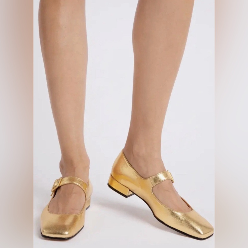 Penelope Chilvers Gold Mary Jane Block Heel Pumps EU 39